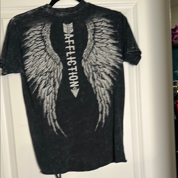 Affliction Black and White Short Sleeve Tee with Winged Design - Picture 3 of 3